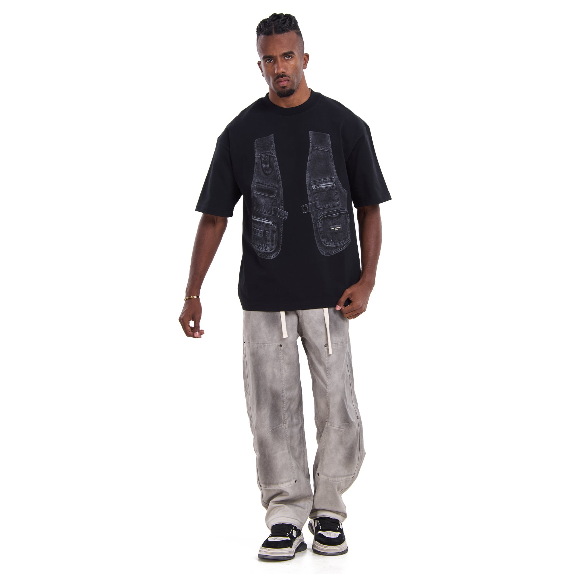 Black Printed Vest Oversize T-shirt