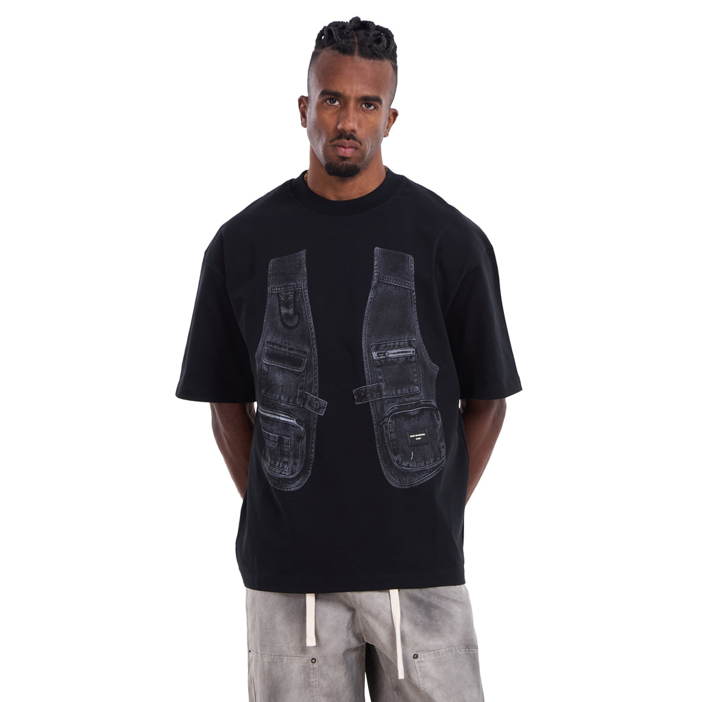 Black Printed Vest Oversize T-shirt