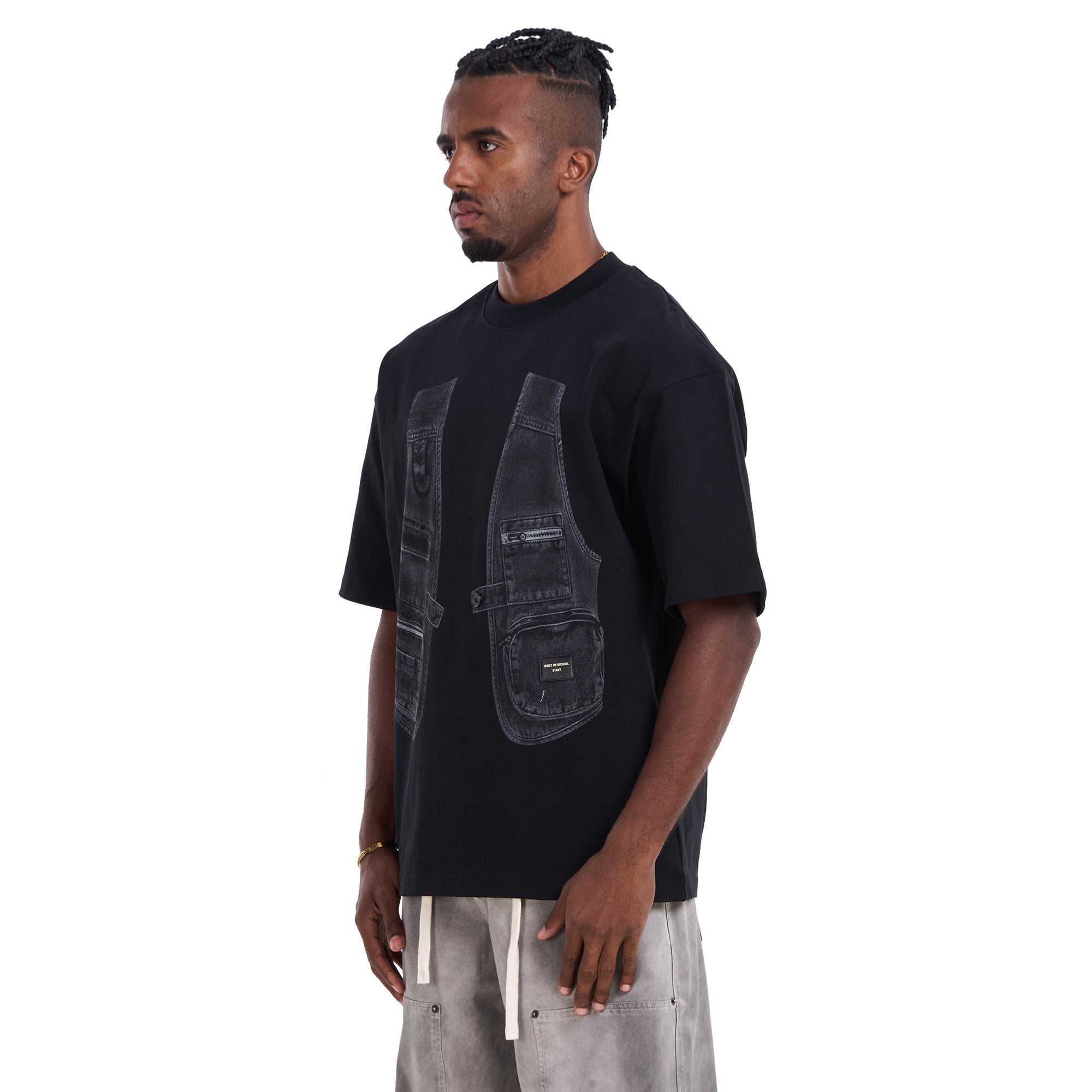 Black Printed Vest Oversize T-shirt