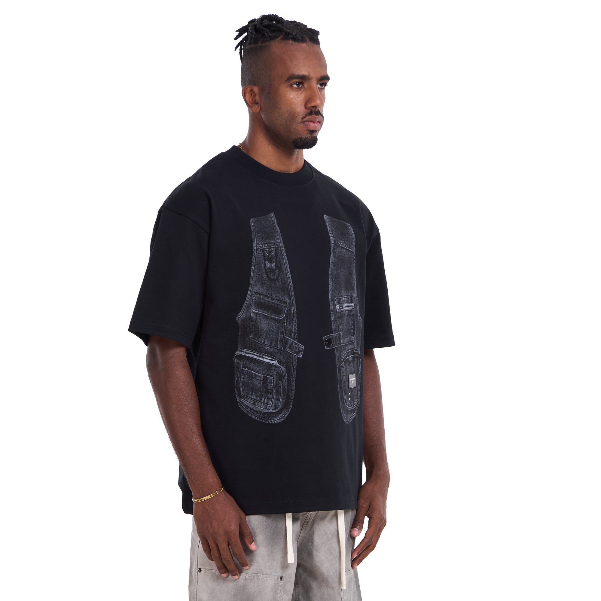 Black Printed Vest Oversize T-shirt