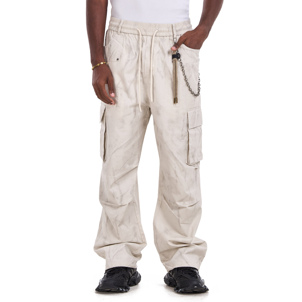 Beige Marble Cargo With Pockets Trousers