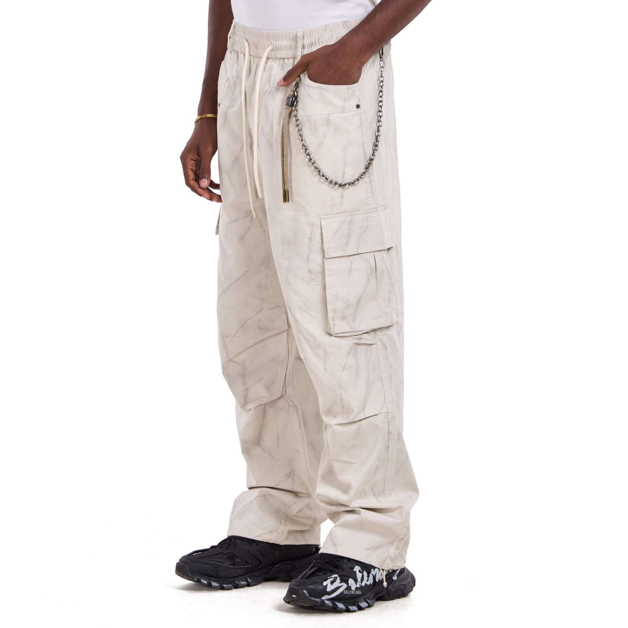Beige Marble Cargo With Pockets Trousers