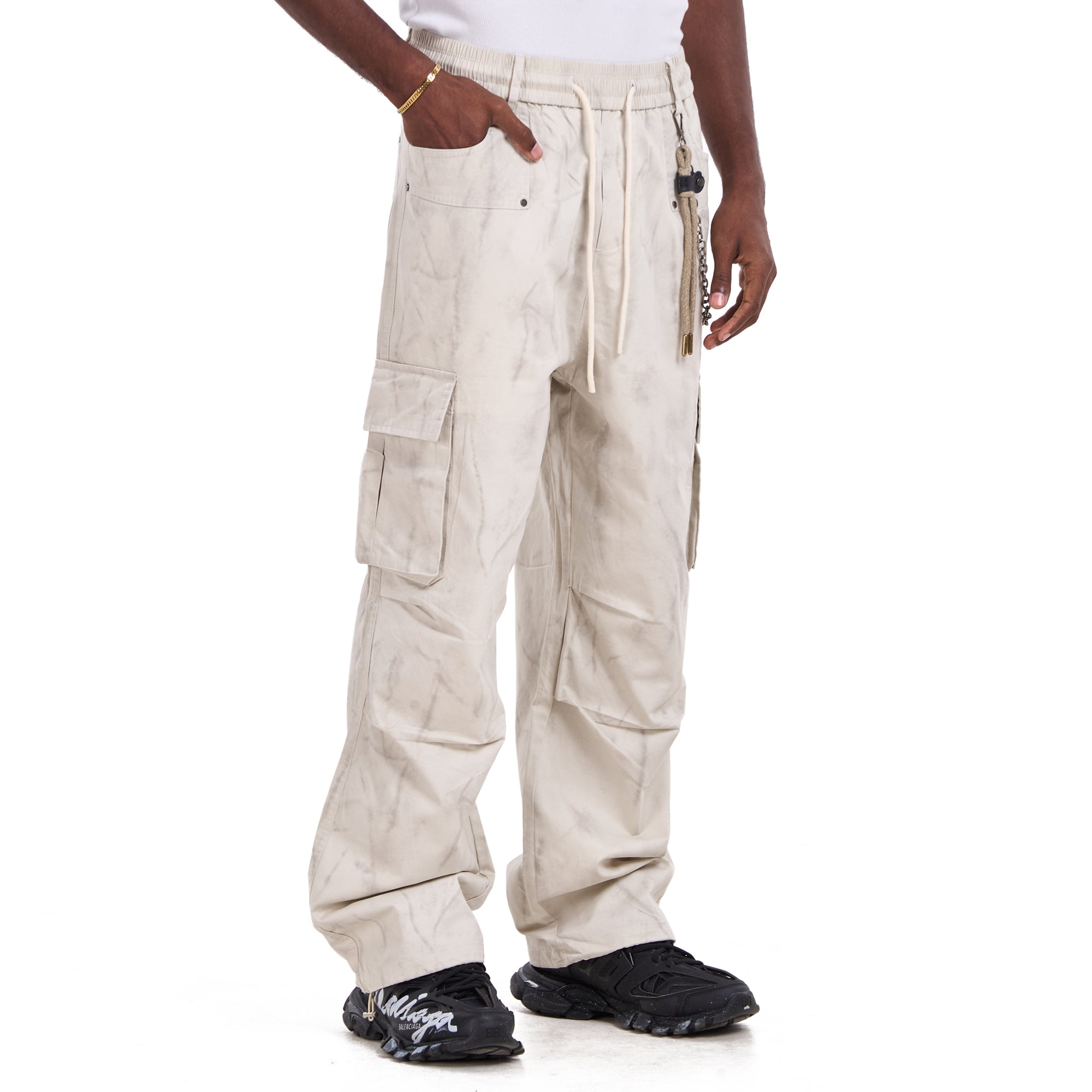 Beige Marble Cargo With Pockets Trousers