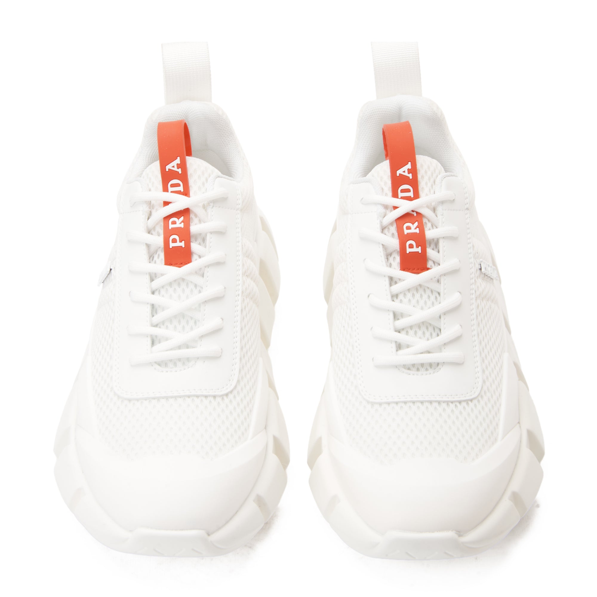 White Prada With Red Label Sneakers Luxury Shoes