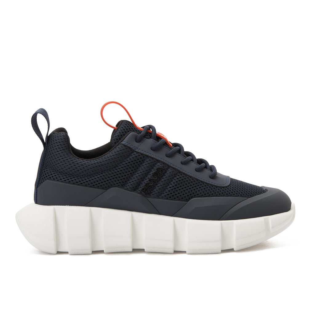 Navy Prada With Red Label Sneakers Luxury Shoes