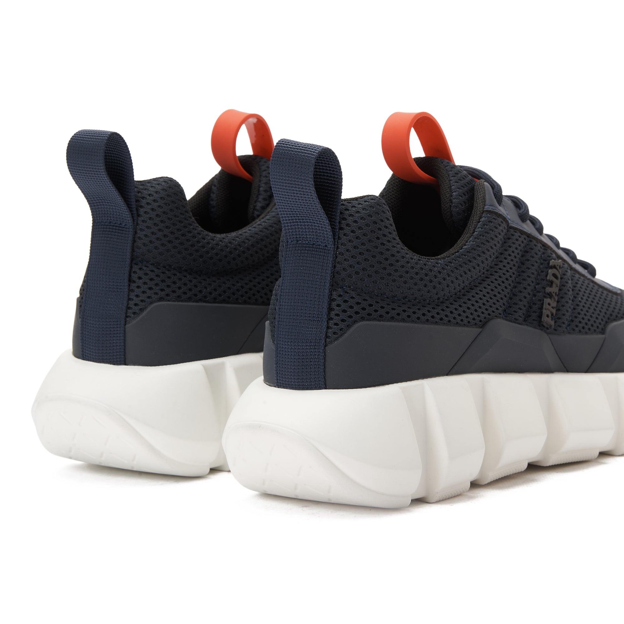 Navy Prada With Red Label Sneakers Luxury Shoes
