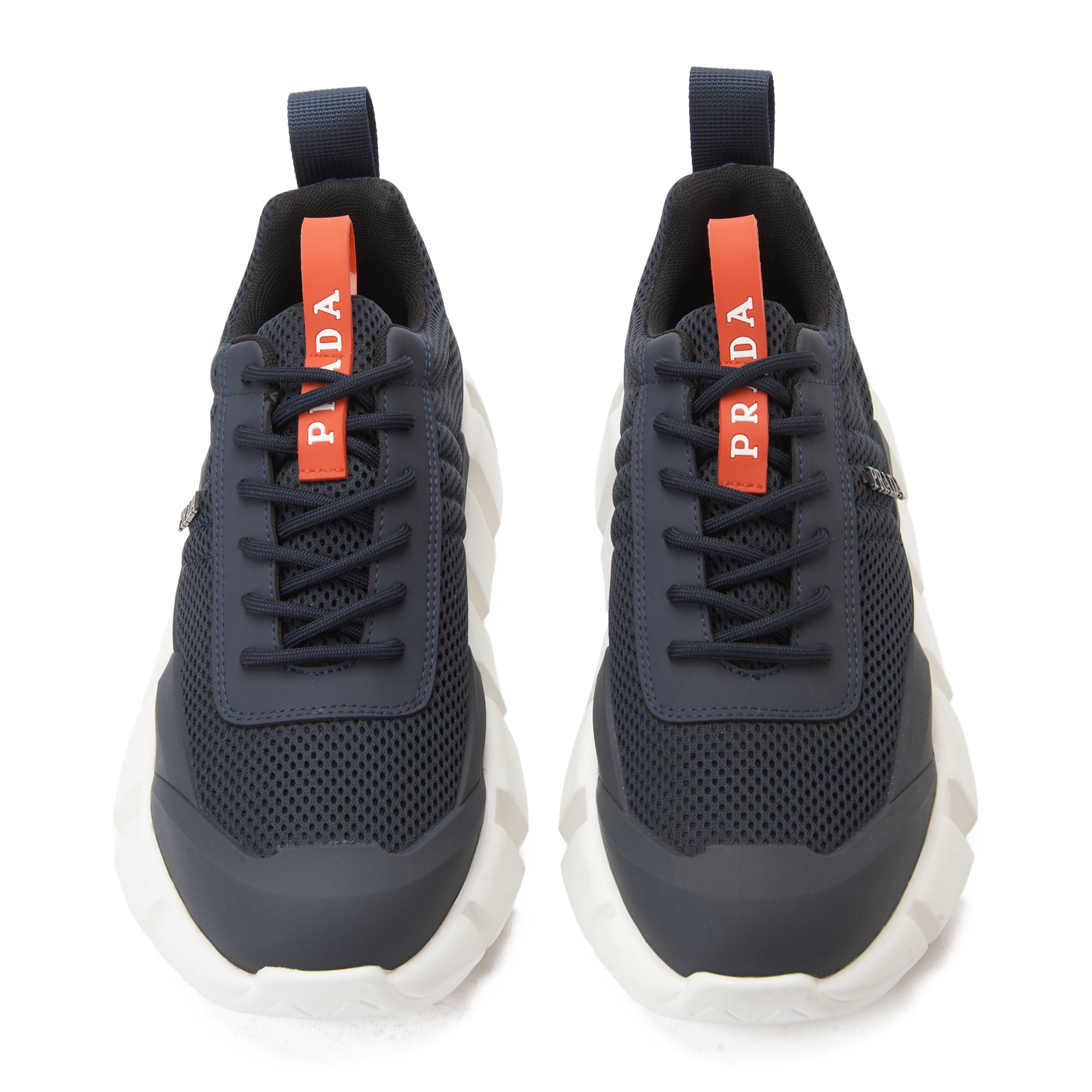 Navy Prada With Red Label Sneakers Luxury Shoes