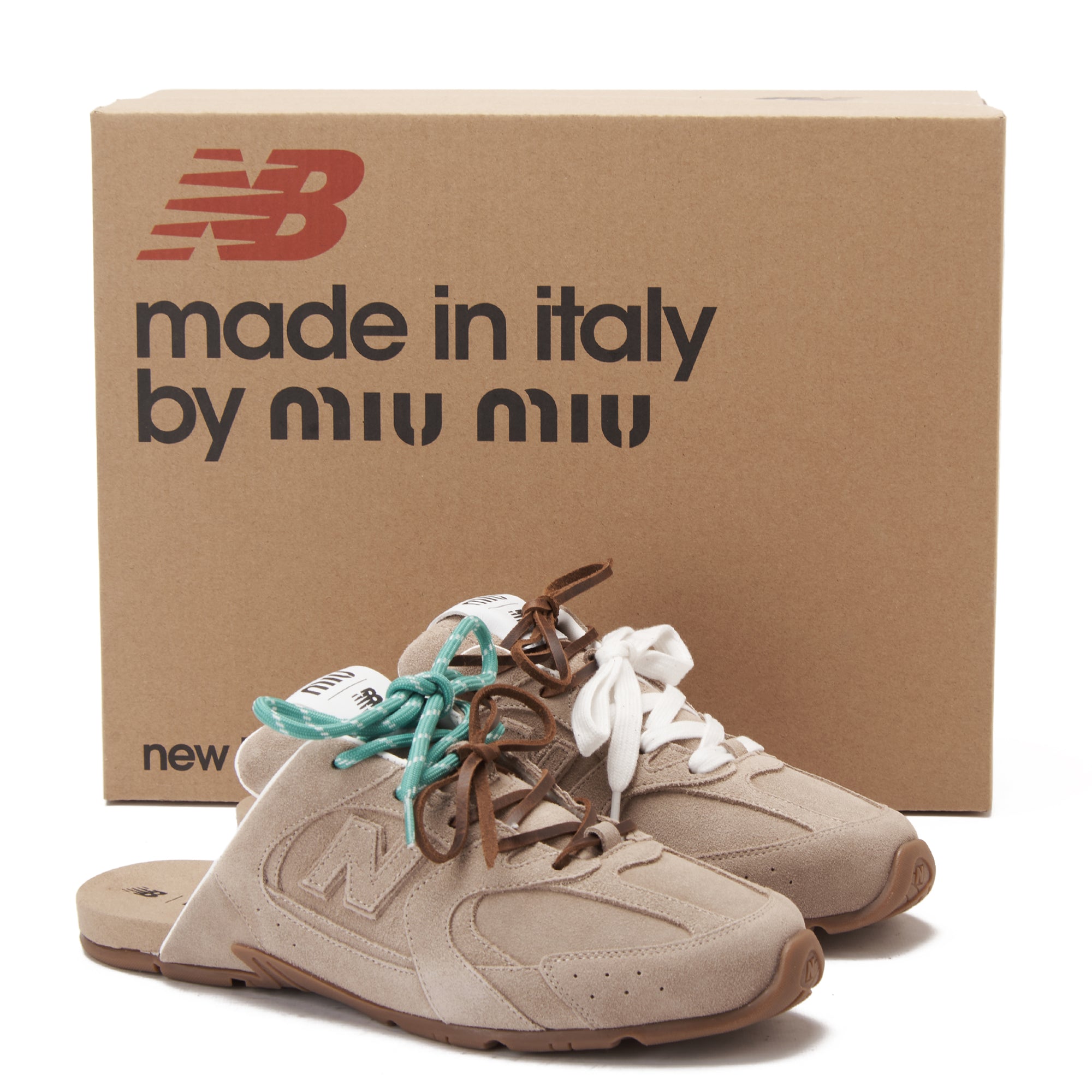 Beige New Balance X Miu Miu 530 SL Suede Mules Luxury Shoes