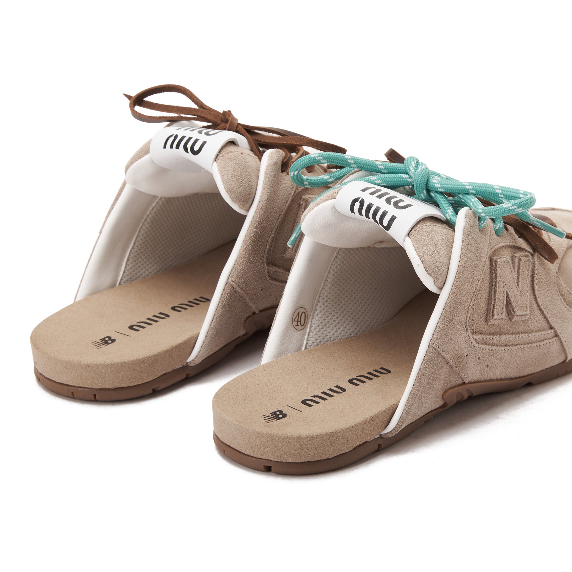 Beige New Balance X Miu Miu 530 SL Suede Mules Luxury Shoes