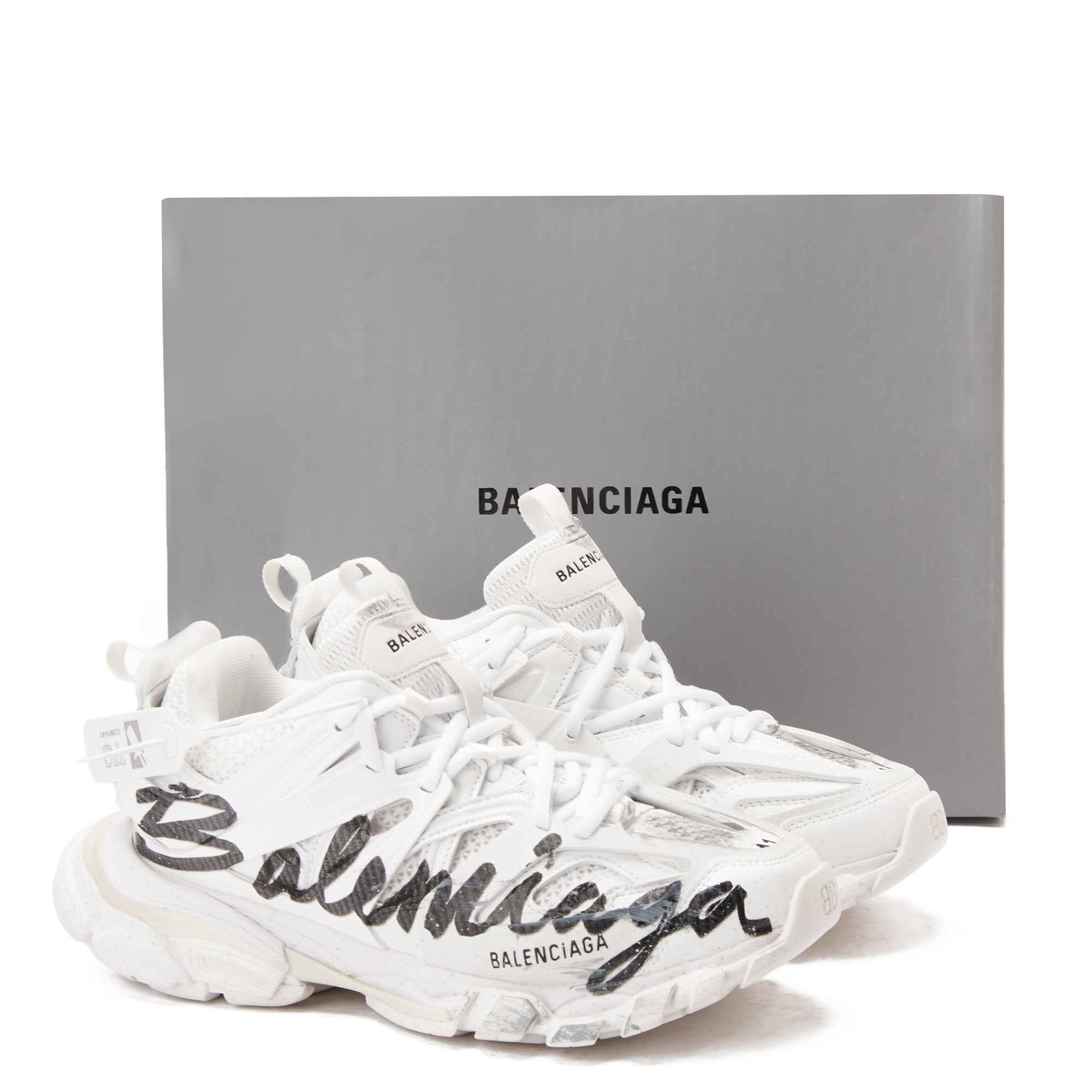 White Balenciaga Track Signature Sneakers Luxury Shoes