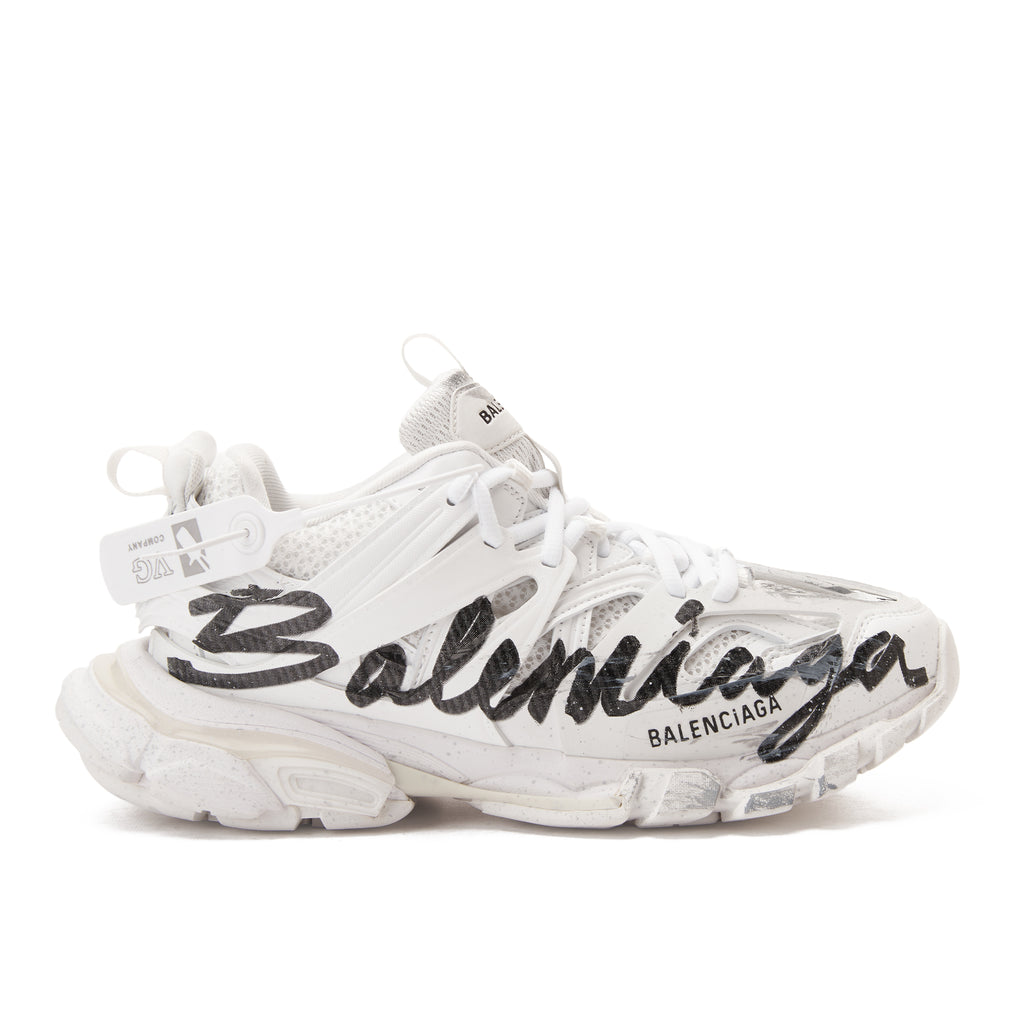 White Balenciaga Track Signature Sneakers Luxury Shoes