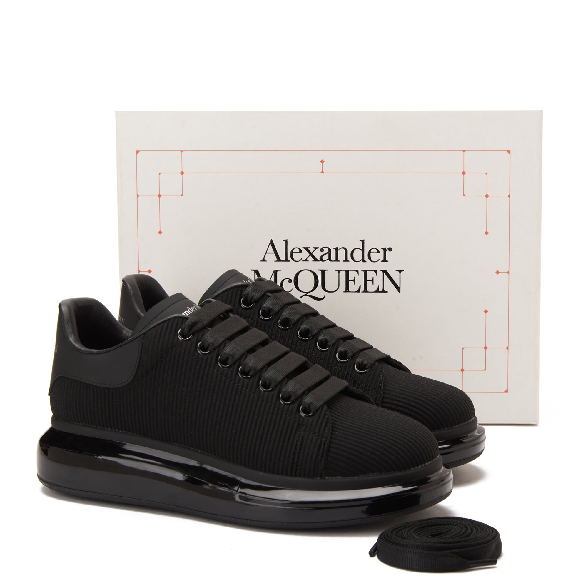 All Black Alexander Mcqueen Ribbed Style Sneakers Luxury Shoes
