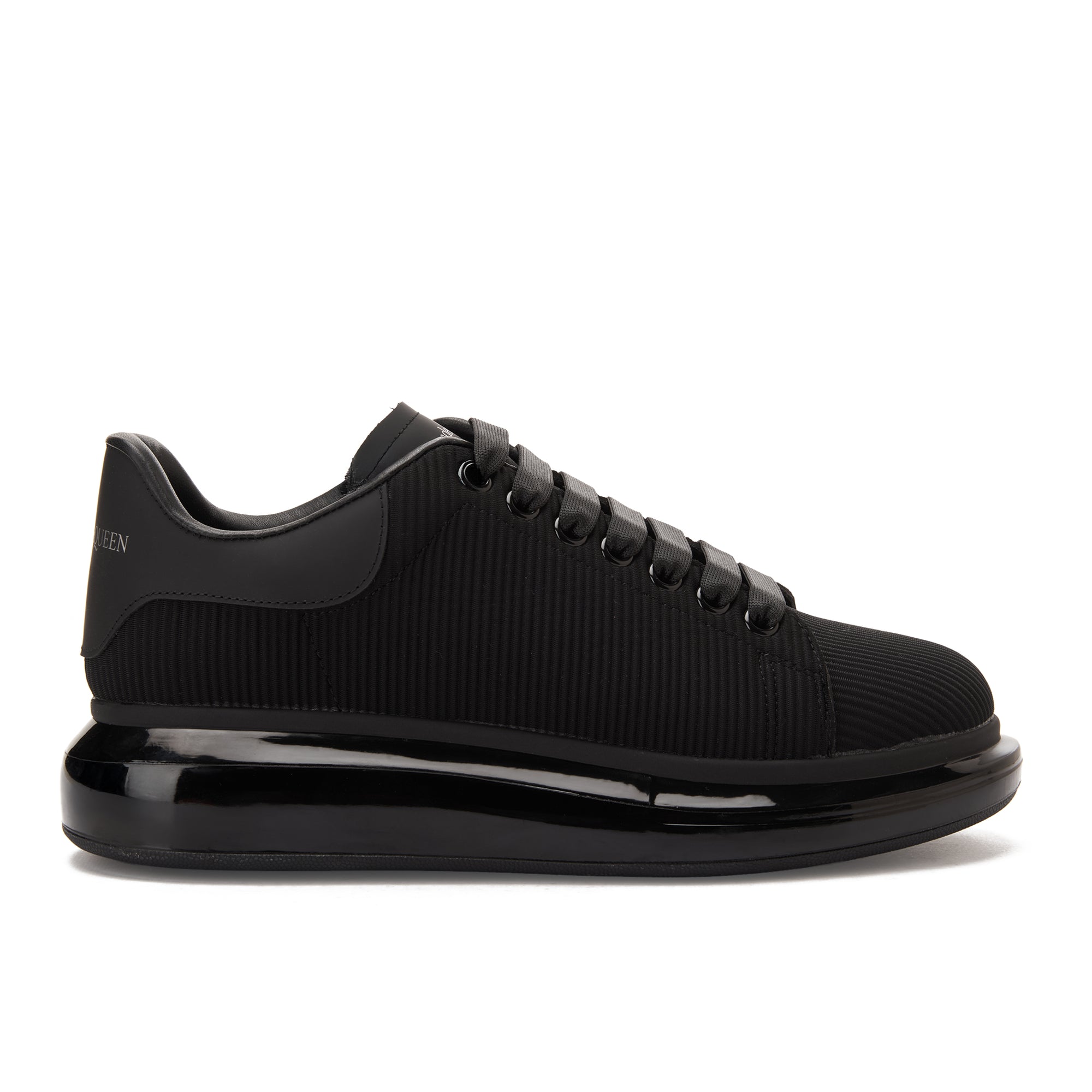 All Black Alexander Mcqueen Ribbed Style Sneakers Luxury Shoes