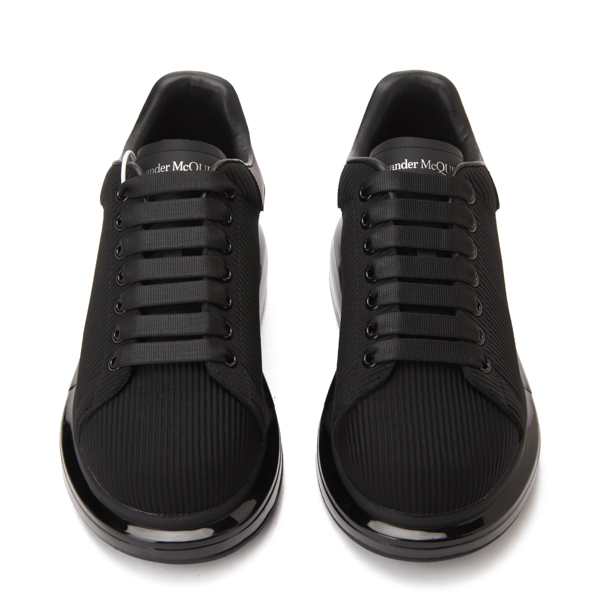 All Black Alexander Mcqueen Ribbed Style Sneakers Luxury Shoes