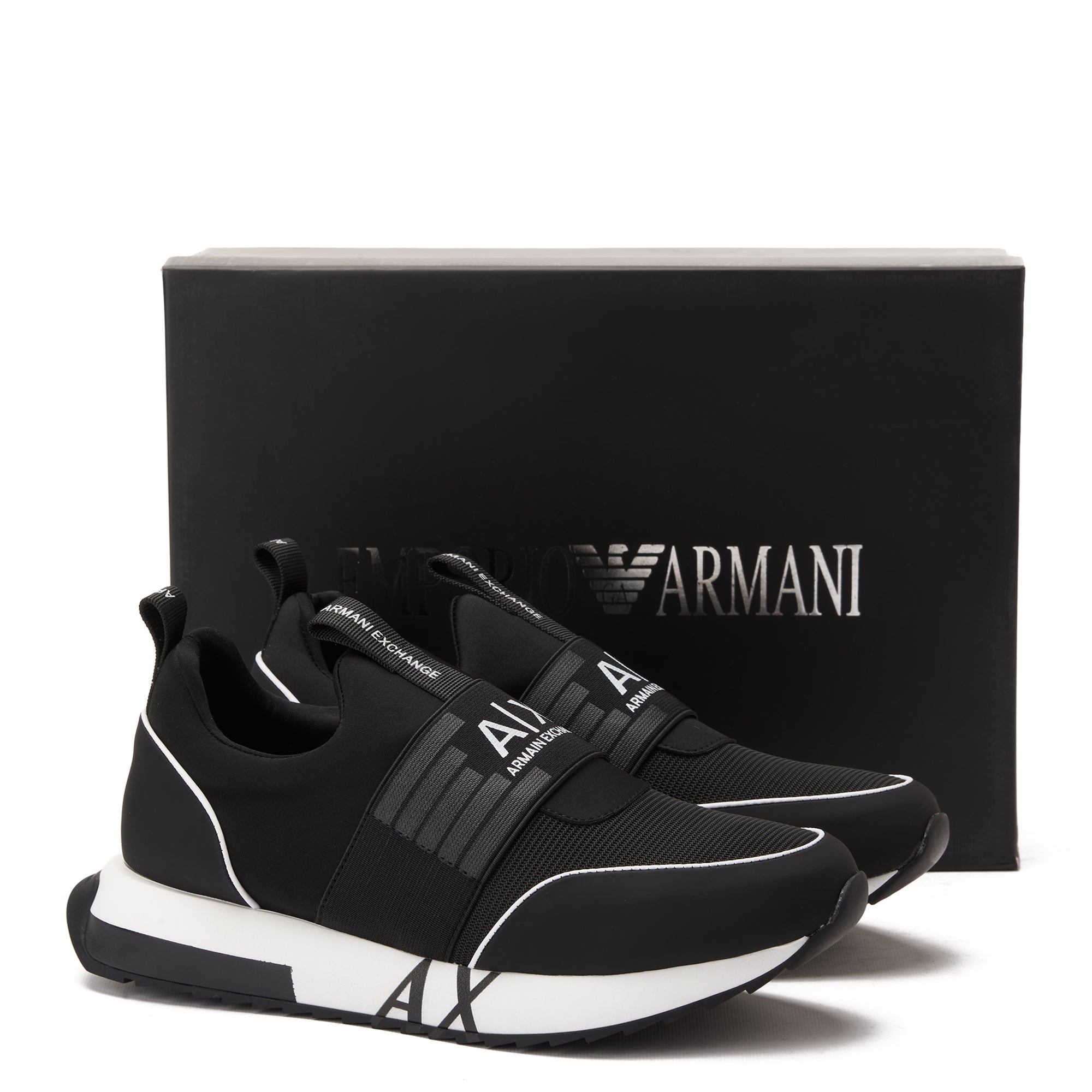 Black Armani Exchange Runner With Strap Sneakers Luxury Shoes
