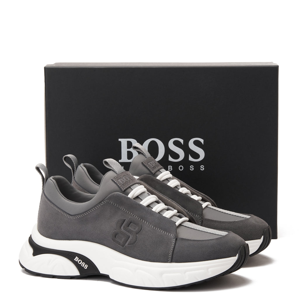 Gray Hugo Boss Suede Sneakers Luxury Shoes