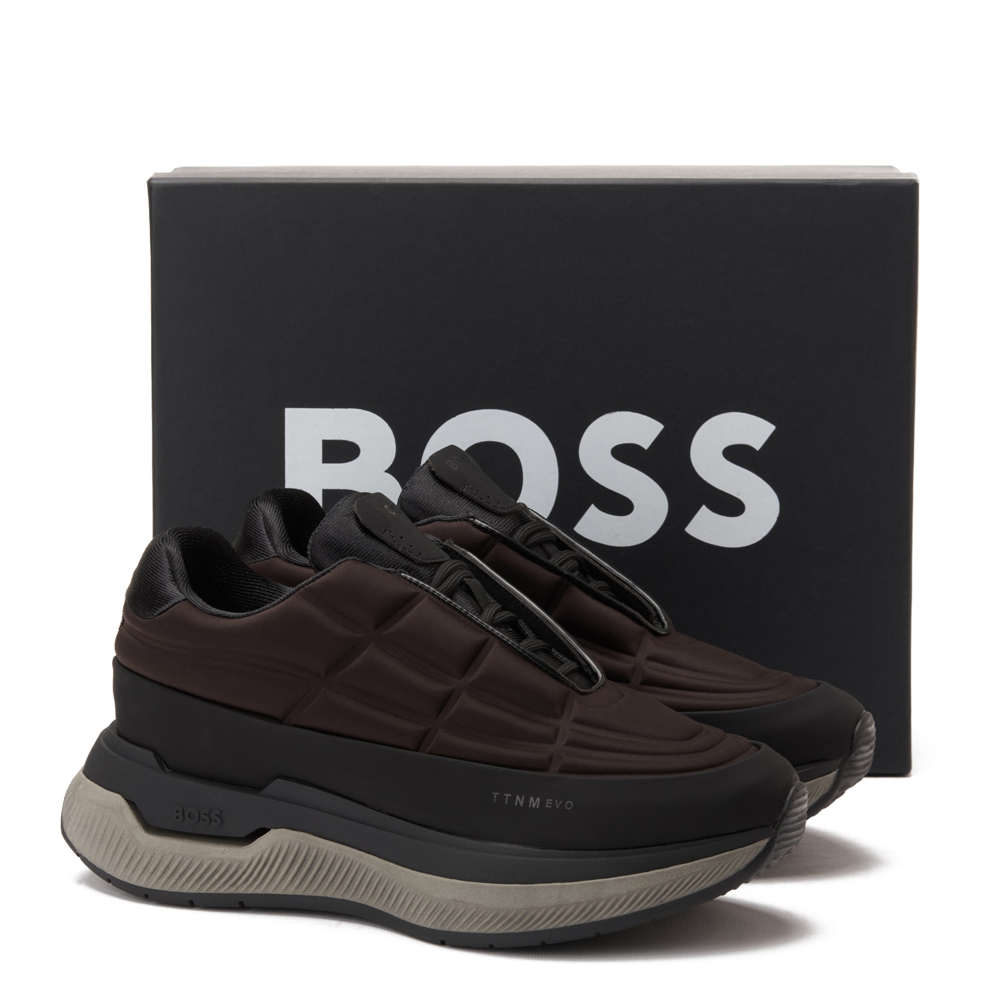 Black&Brown Hugo Boss Void Runn Quilted Hfn Sneakers Luxury Shoes