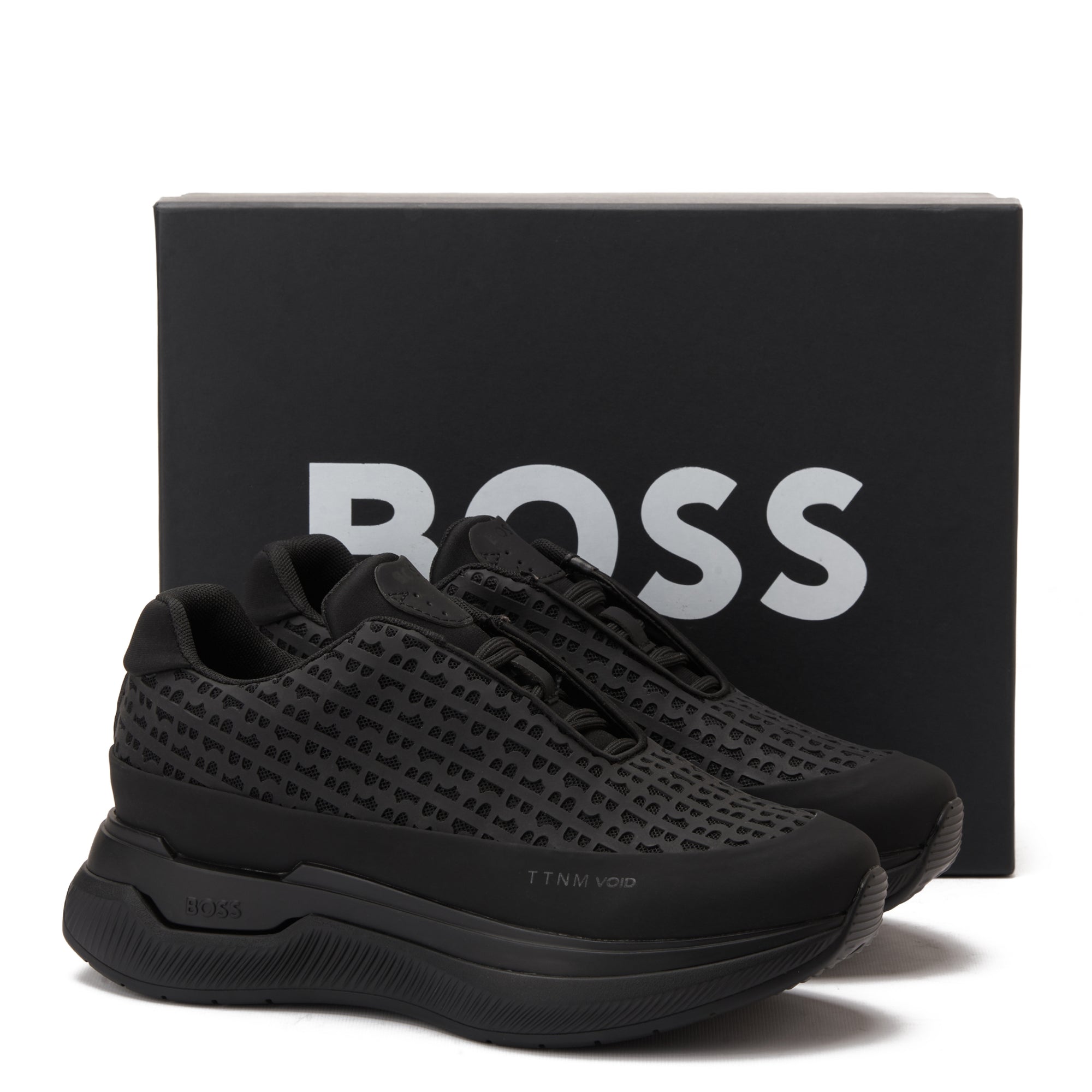 All Black Hugo Boss In Logo Sneakers Luxury Shoes