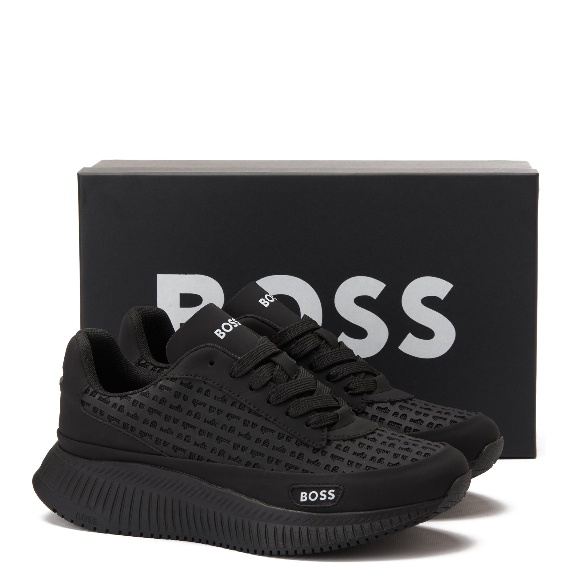 All Black Hugo Boss Logo Printed Sneakers Luxury Shoes
