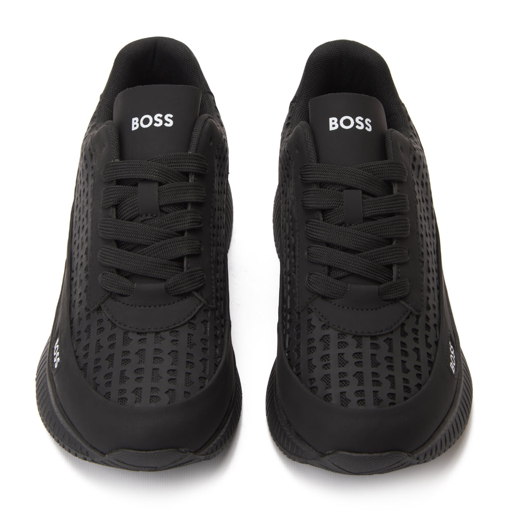 All Black Hugo Boss Logo Printed Sneakers Luxury Shoes