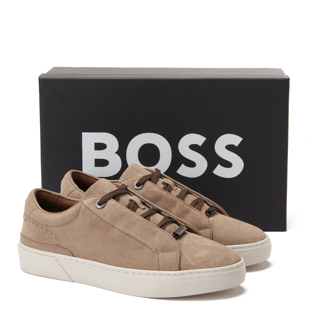 Beige Hugo Boss Low Top Suede Sneakers Luxury Shoes