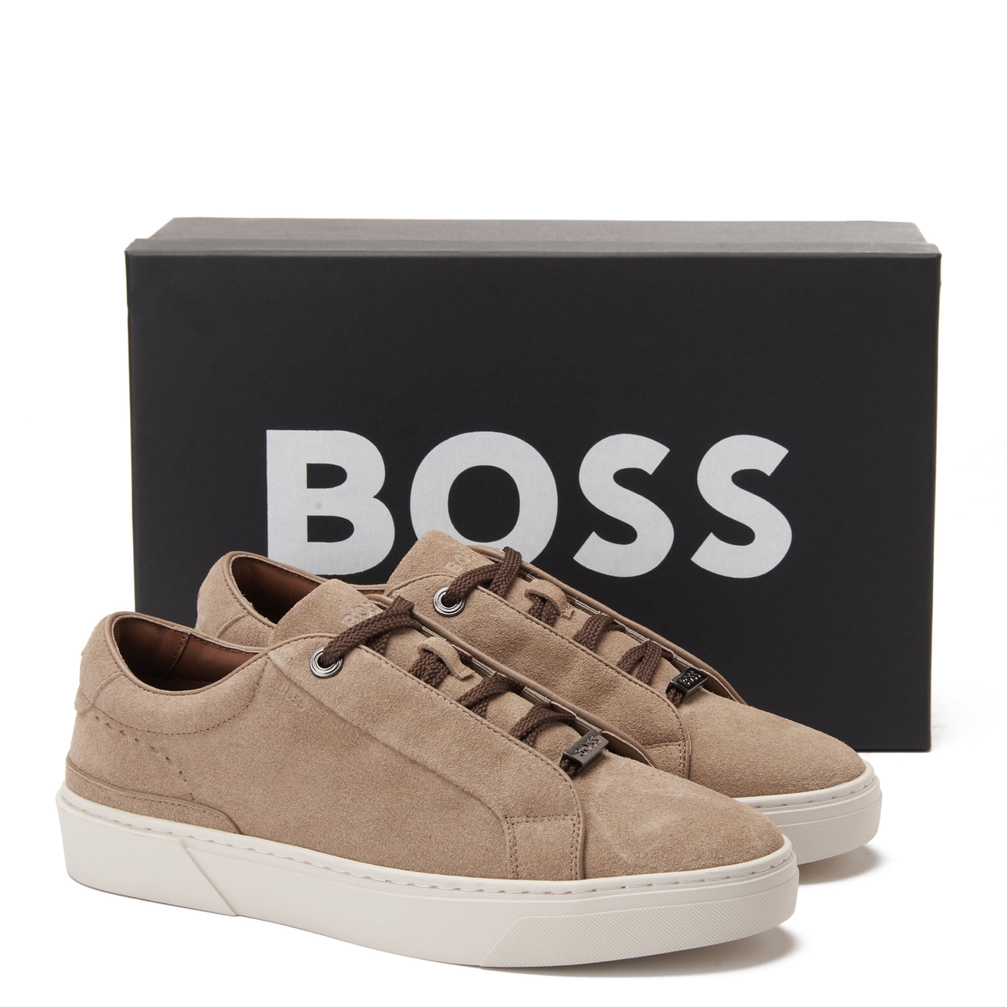 Beige Hugo Boss Low Top Suede Sneakers Luxury Shoes