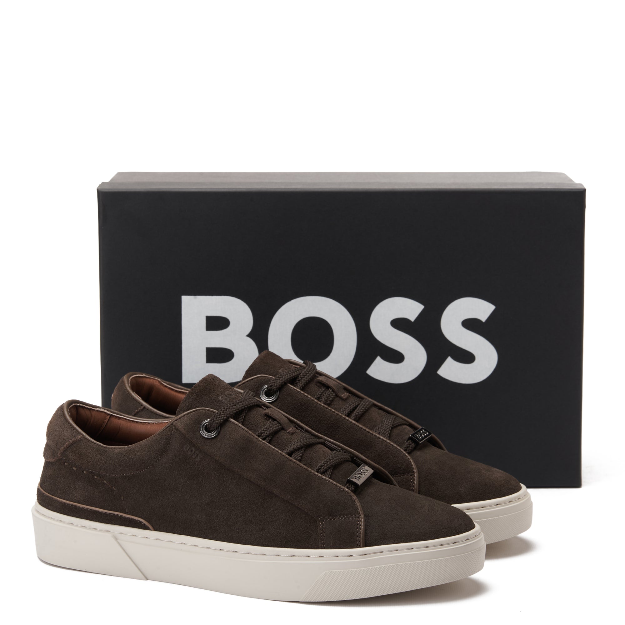 Dark Brown Hugo Boss Low Top Suede Sneakers Luxury Shoes