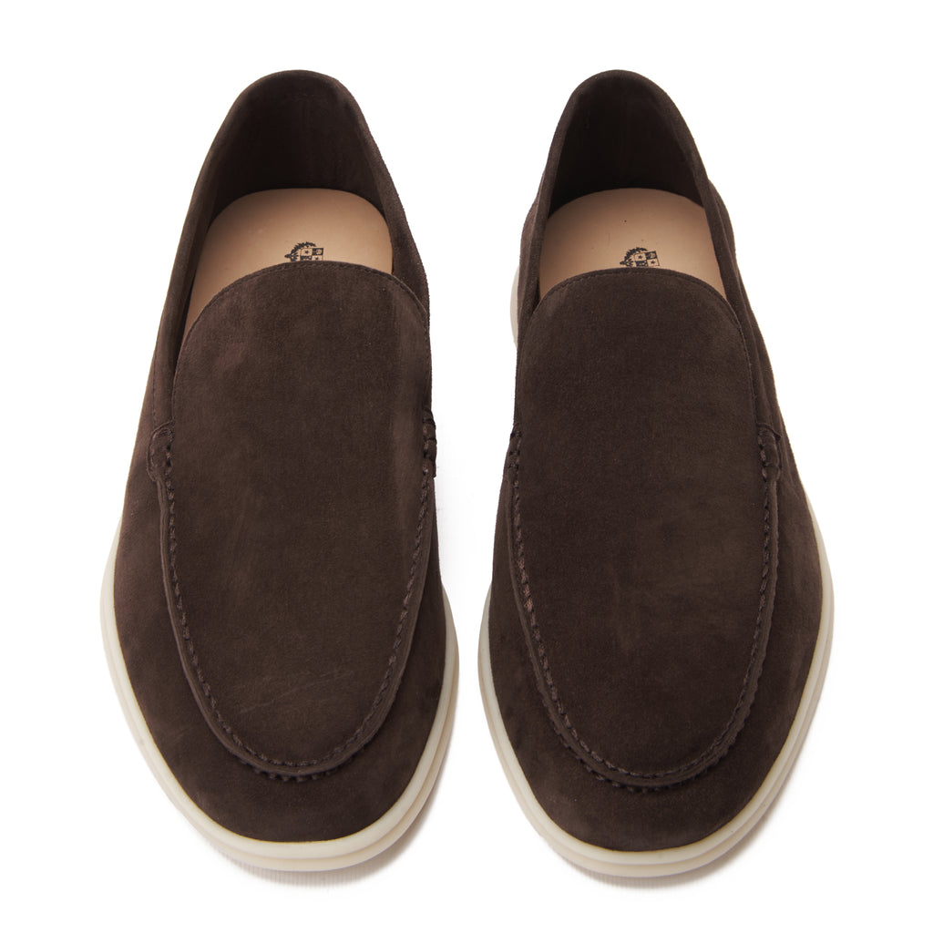 Drak Brown Loro Piana Summer Walk Suede Loafers Luxury Shoes
