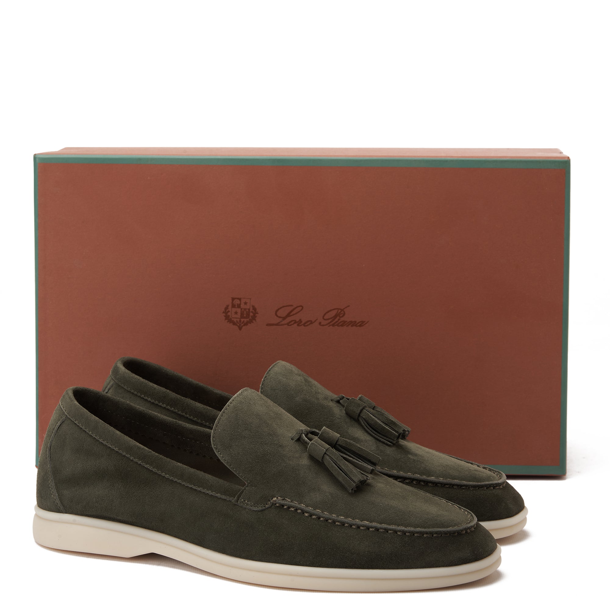 Olive Loro Piana Suede Tassel Loafers Luxury Shoes