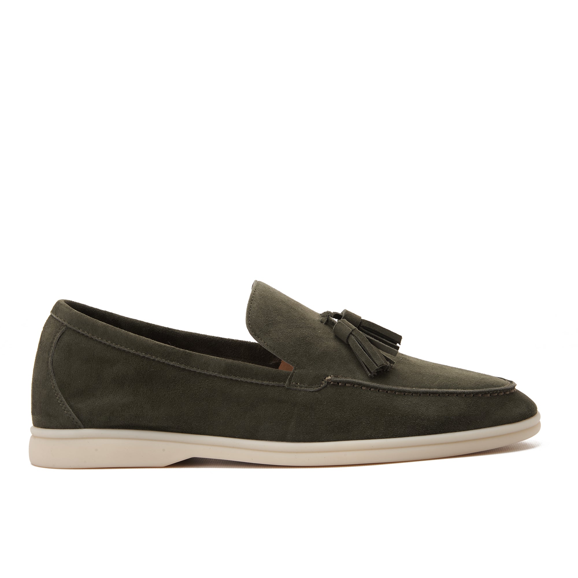Olive Loro Piana Suede Tassel Loafers Luxury Shoes