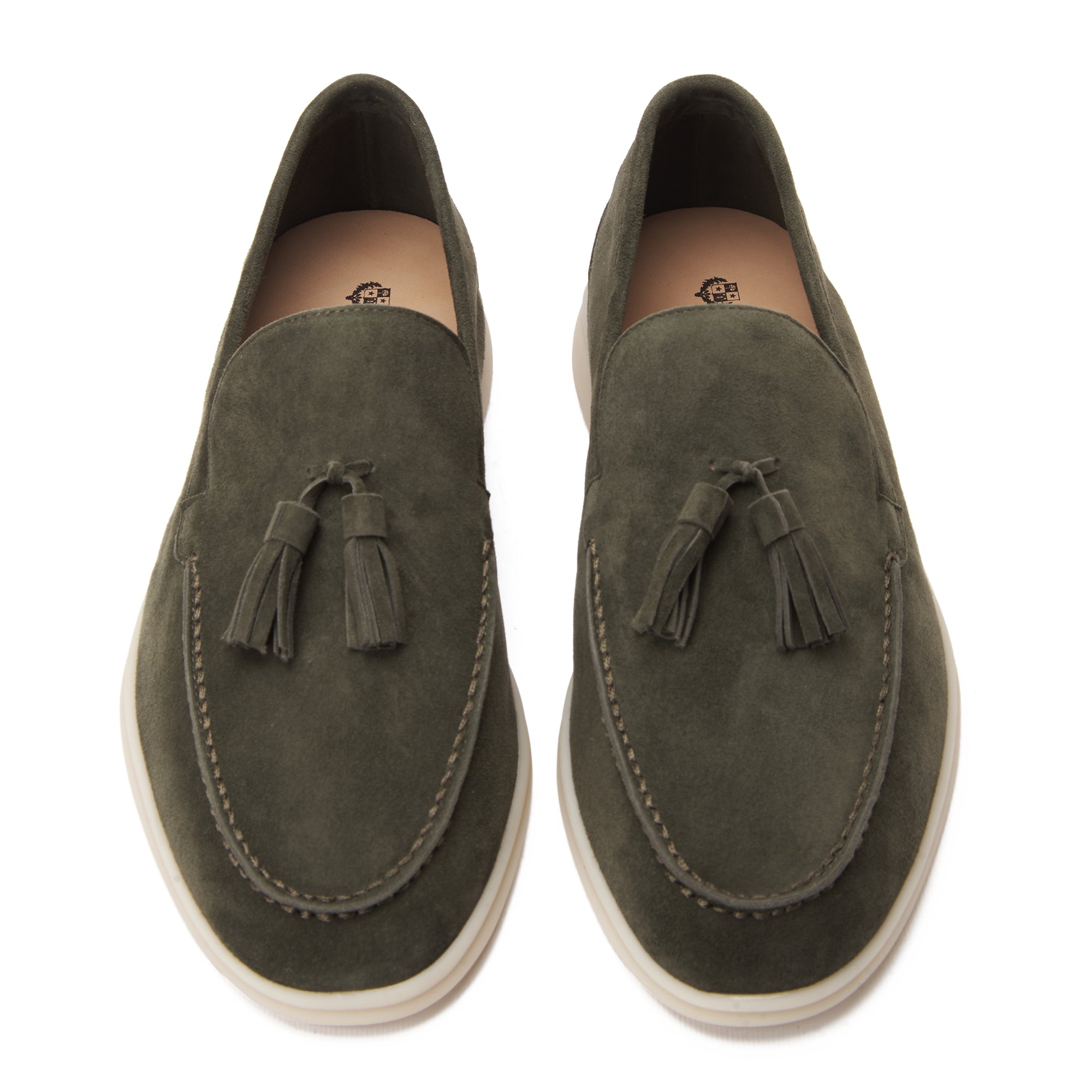Olive Loro Piana Suede Tassel Loafers Luxury Shoes