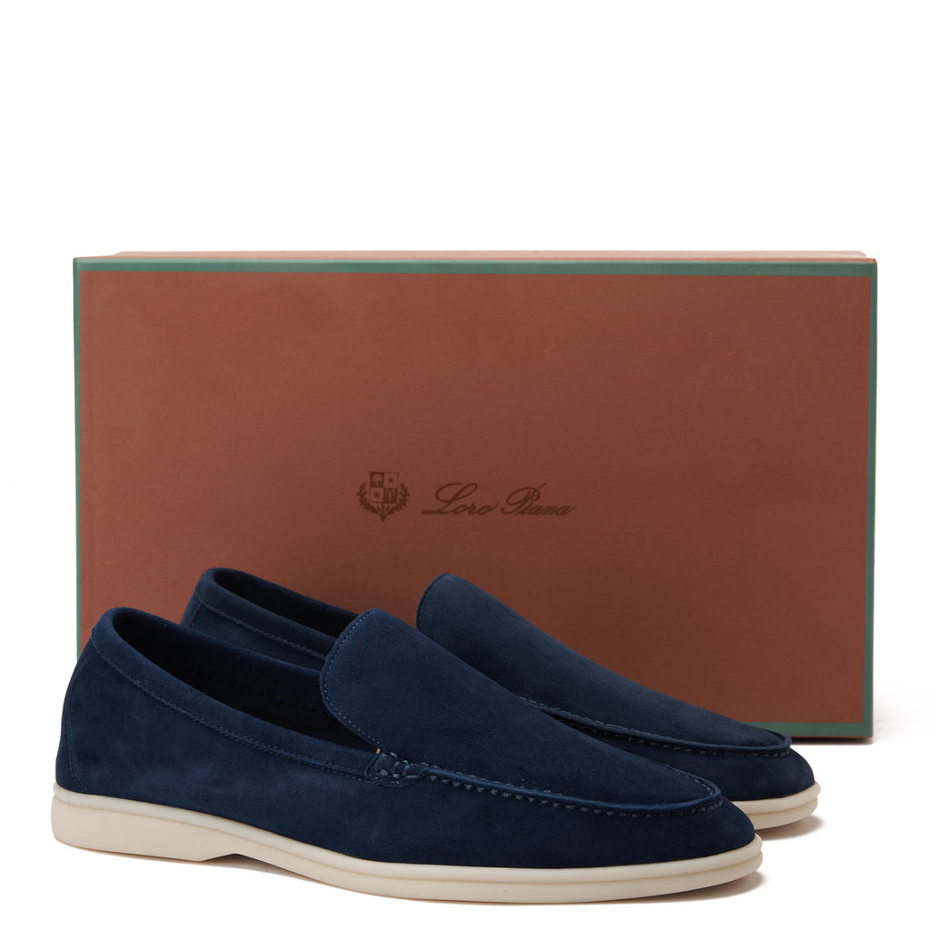 Dark Navy Loro Piana Summer Walk Suede Loafers Luxury Shoes