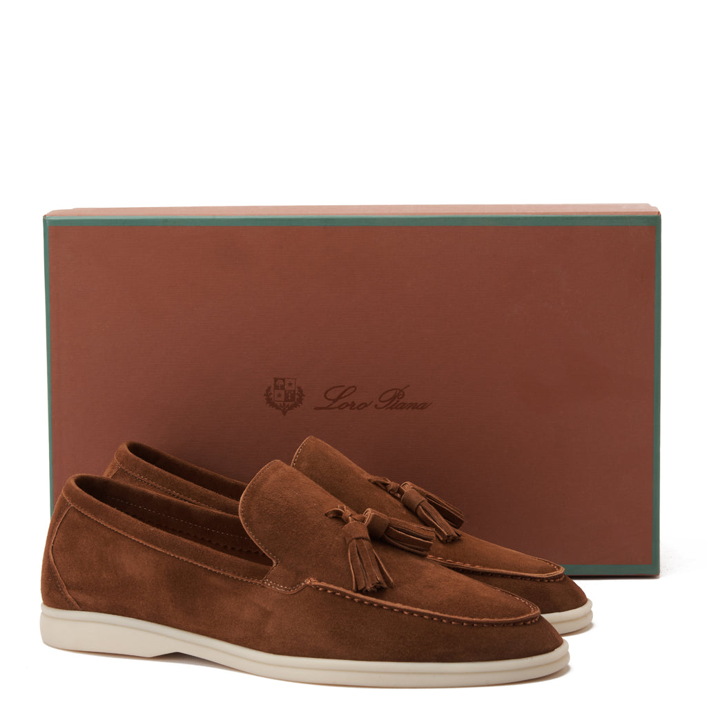 Tan Brown Loro Piana Suede Tassel Loafers Luxury Shoes