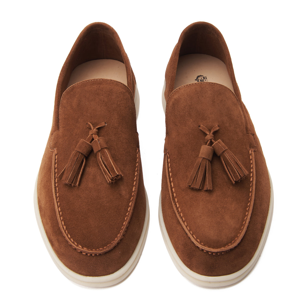 Tan Brown Loro Piana Suede Tassel Loafers Luxury Shoes