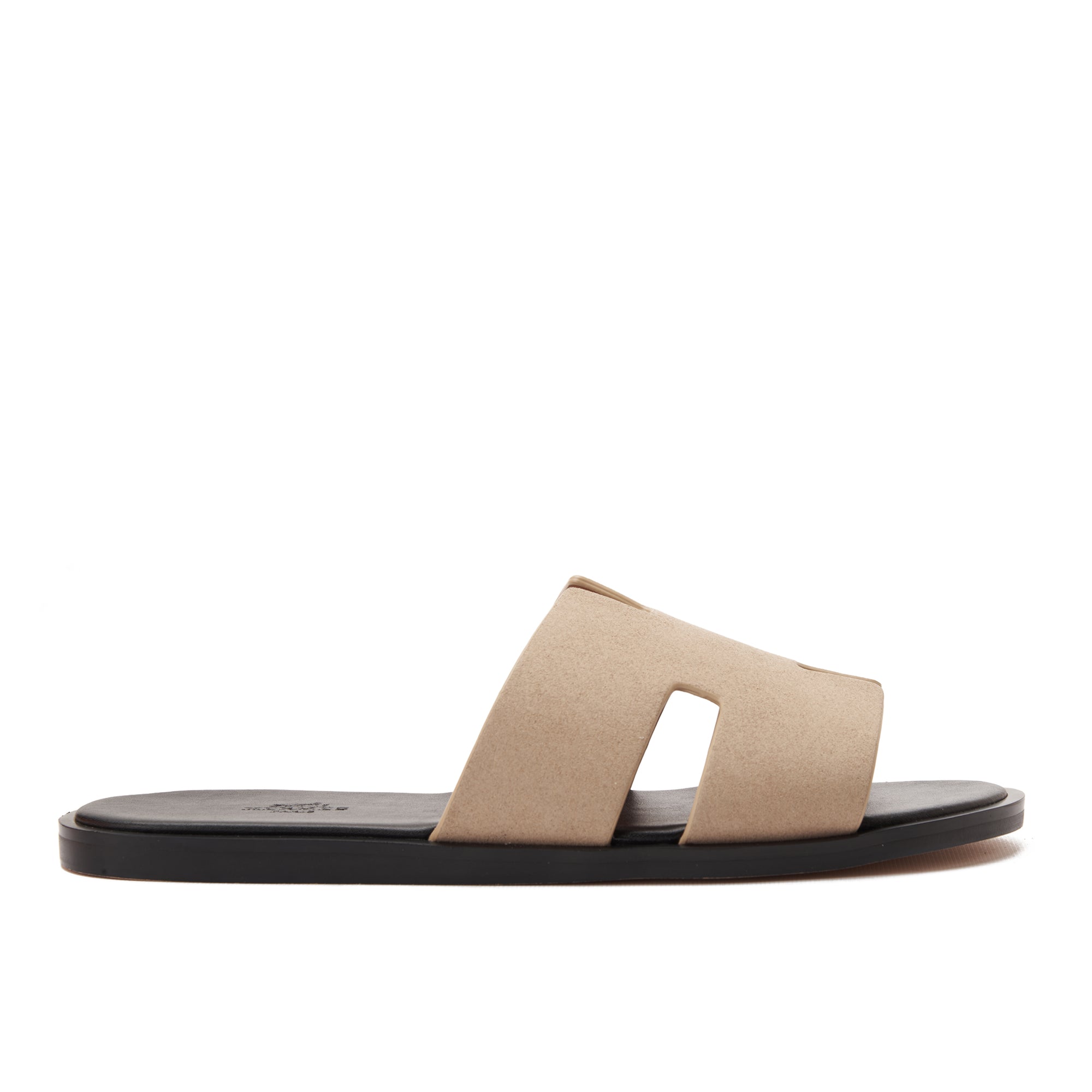 Beige Izmir Hermas Suede H Cut Slides Luxury Sandal