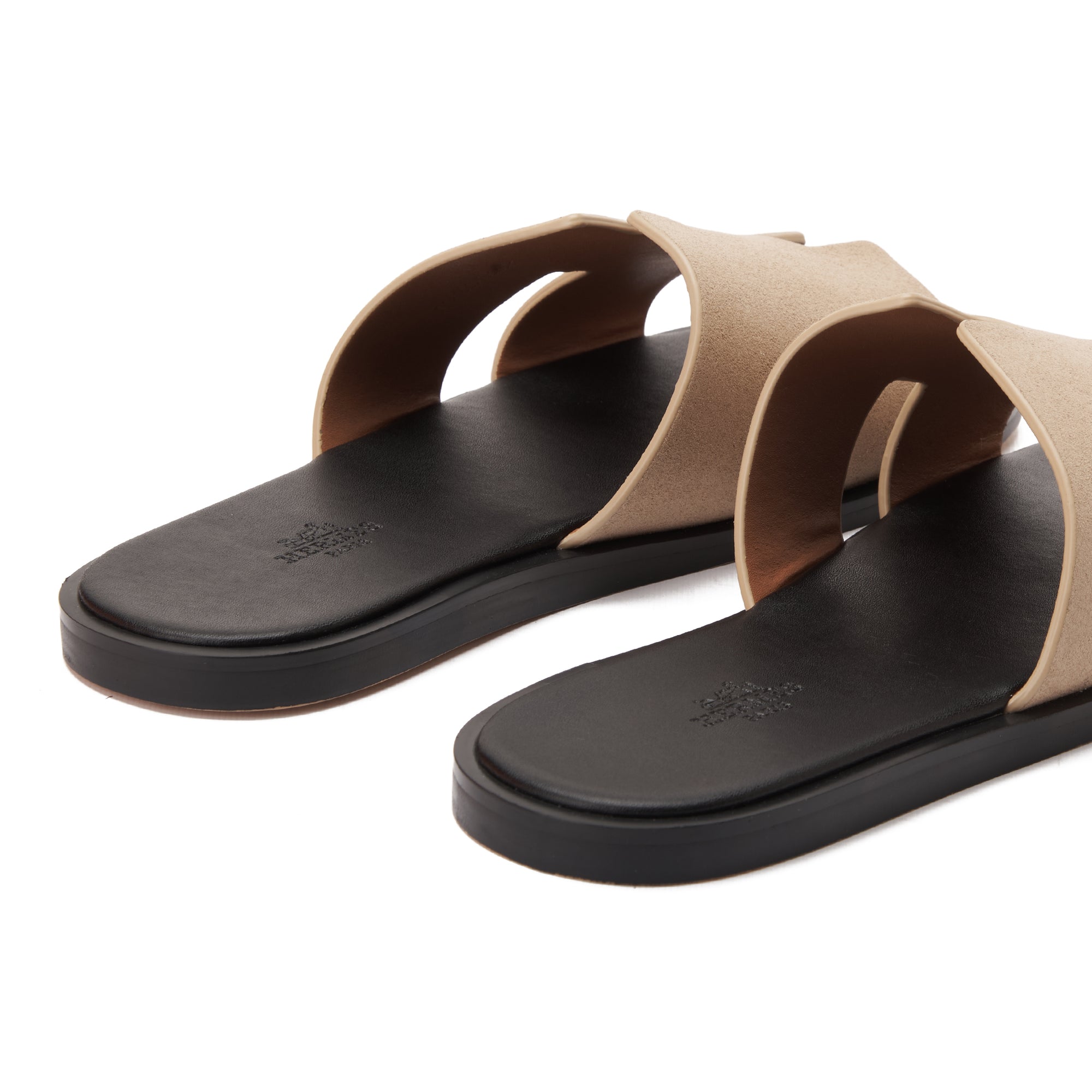 Beige Izmir Hermas Suede H Cut Slides Luxury Sandal