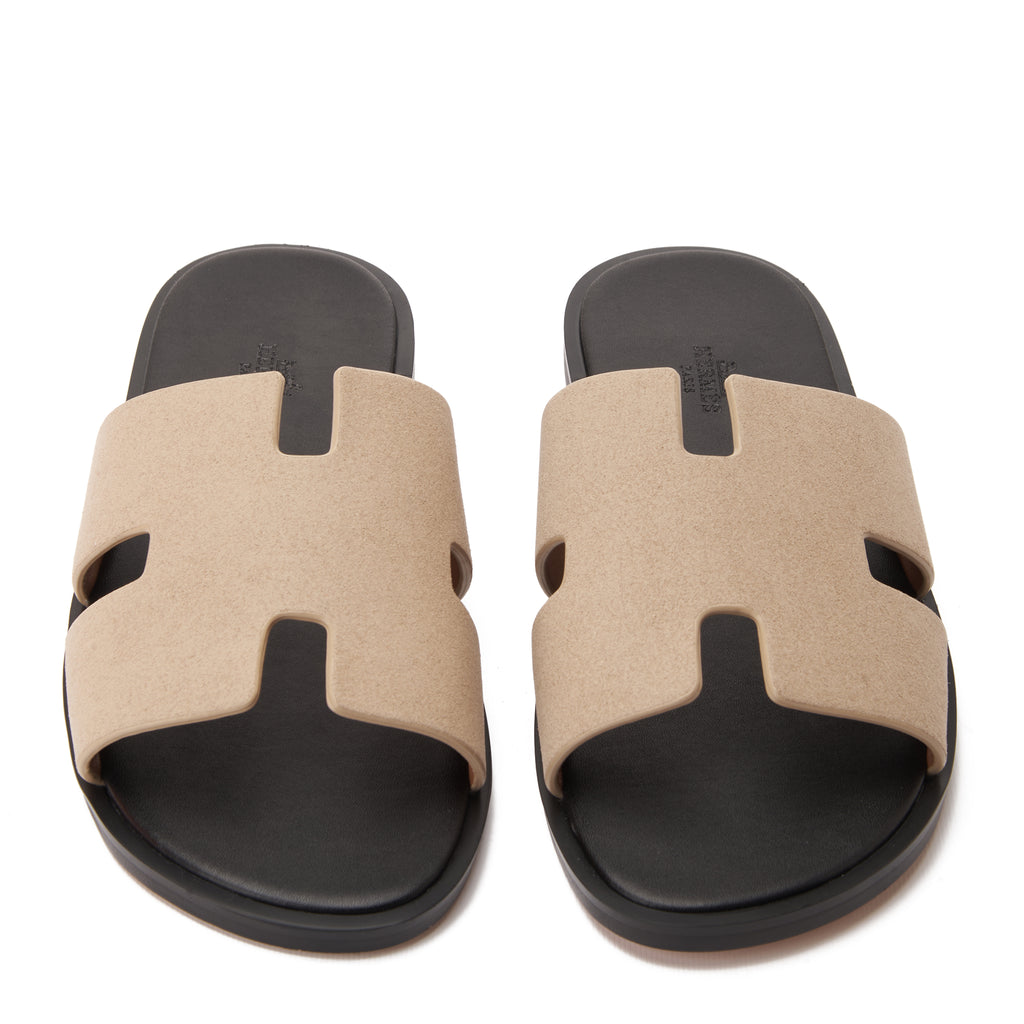 Beige Izmir Hermas Suede H Cut Slides Luxury Sandal