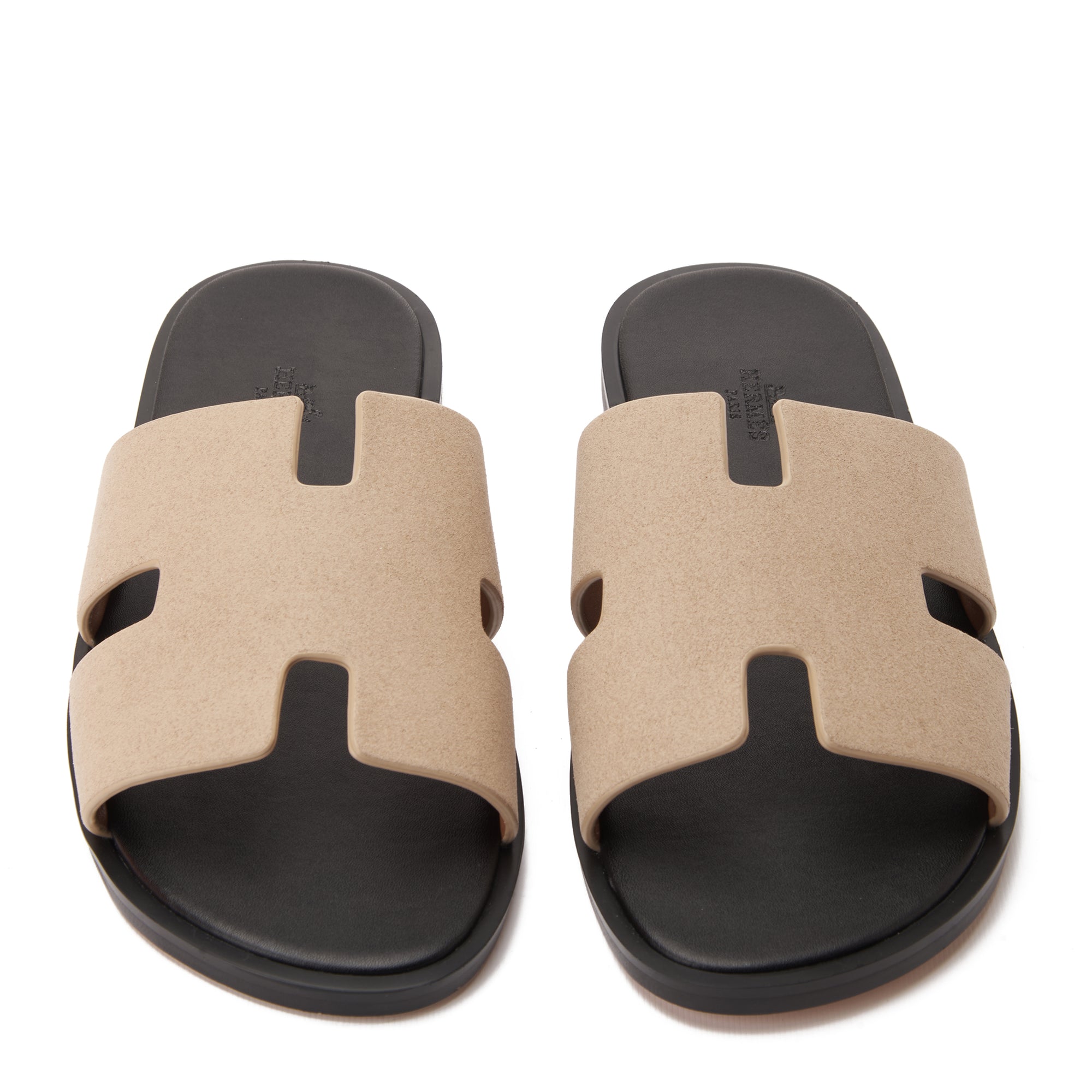 Beige Izmir Hermas Suede H Cut Slides Luxury Sandal