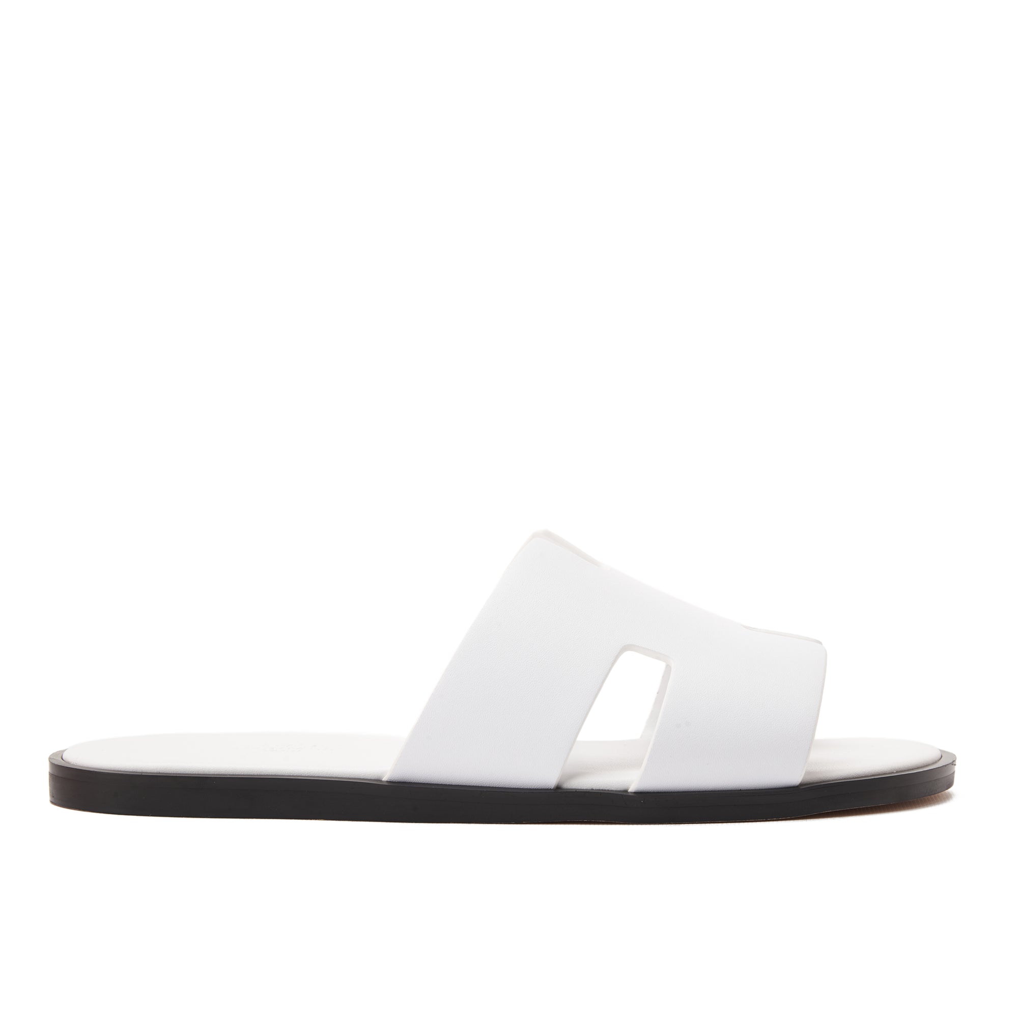 White Izmir Hermas Suede H Cut Slides Luxury Sandal