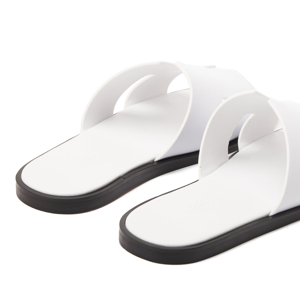 White Izmir Hermas Suede H Cut Slides Luxury Sandal