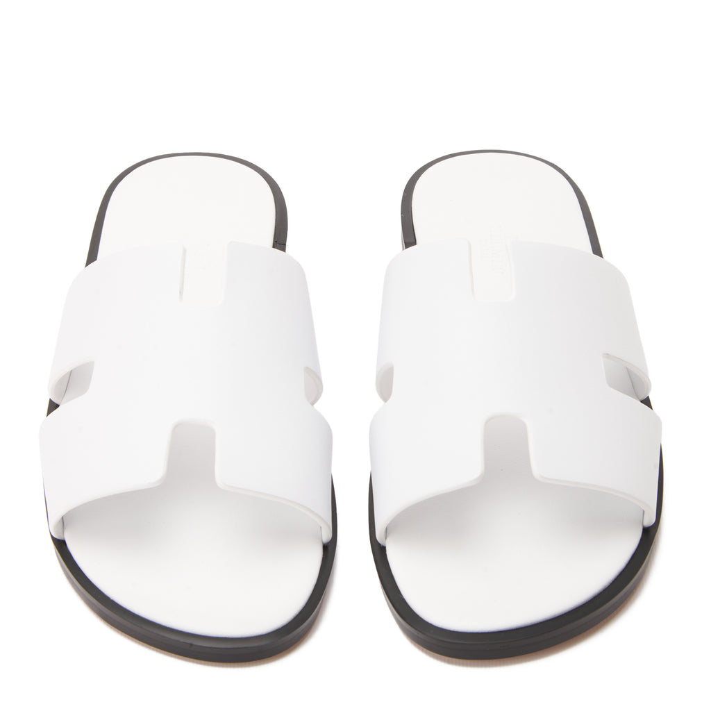 White Izmir Hermas Suede H Cut Slides Luxury Sandal