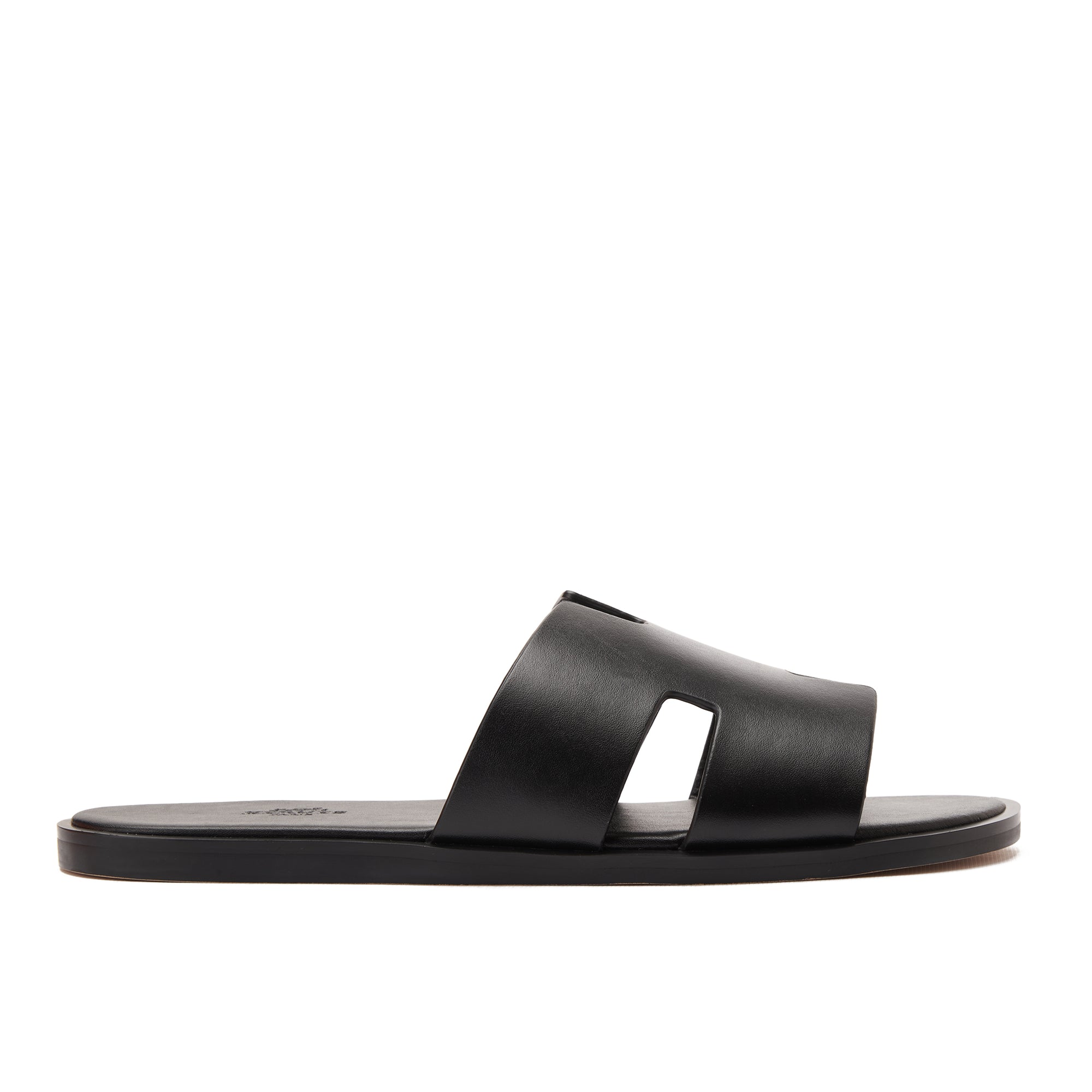 All Black Izmir Hermas Leather H Cut Slides Luxury Sandal