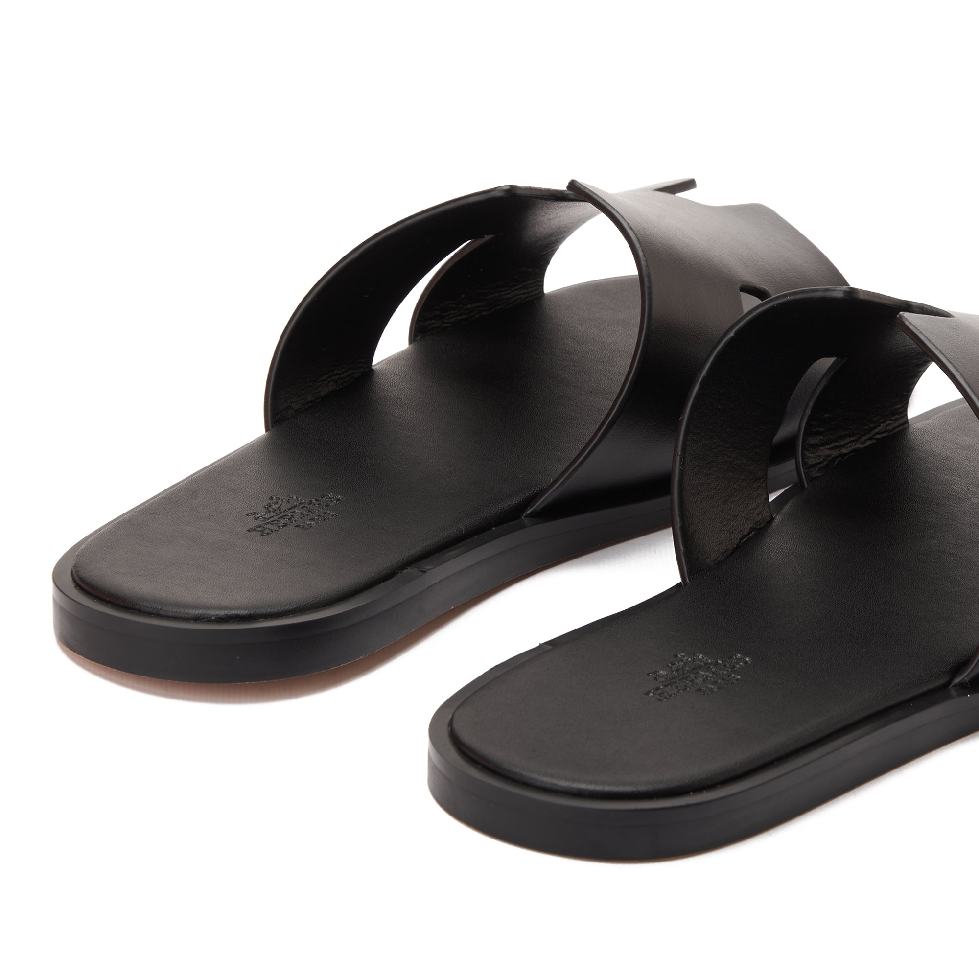 All Black Izmir Hermas Leather H Cut Slides Luxury Sandal