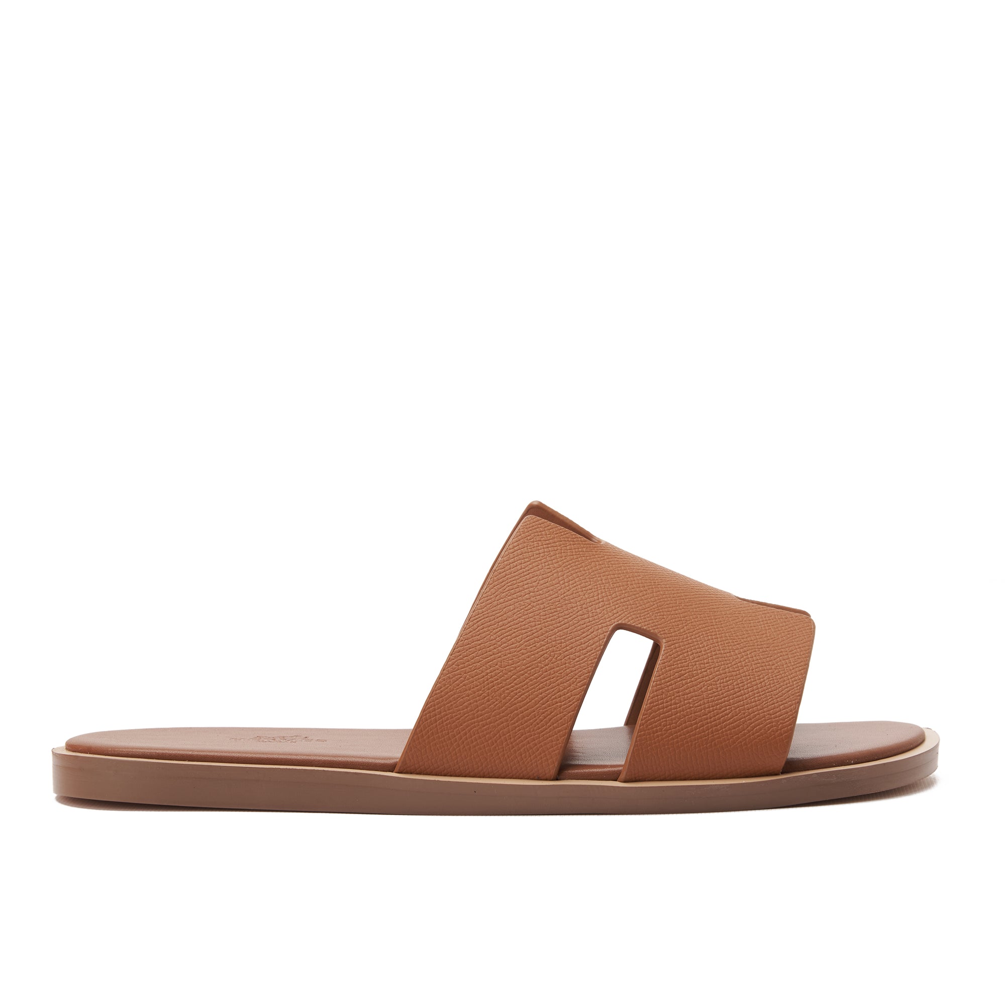English Tan Hermas Leather  H Cut Slides Luxury Sandal