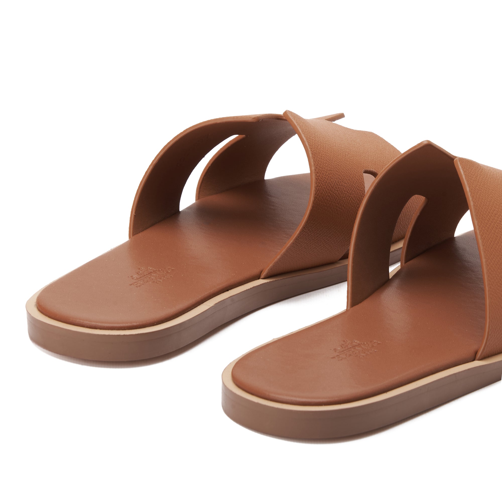 English Tan Hermas Leather  H Cut Slides Luxury Sandal