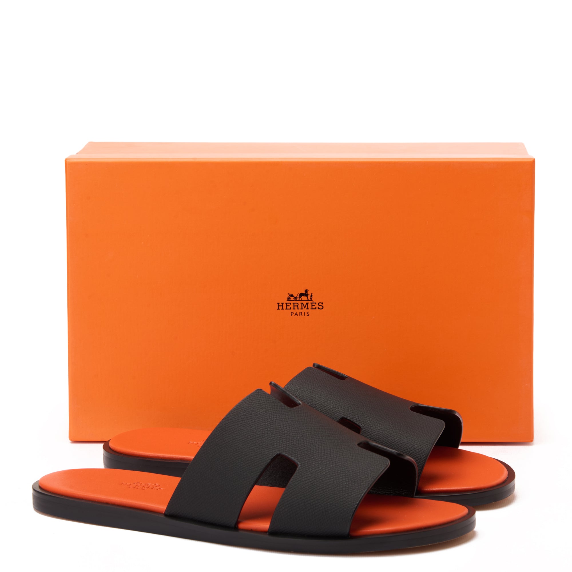 Black&Orange Hermas Leather  H Cut Slides Luxury Sandal