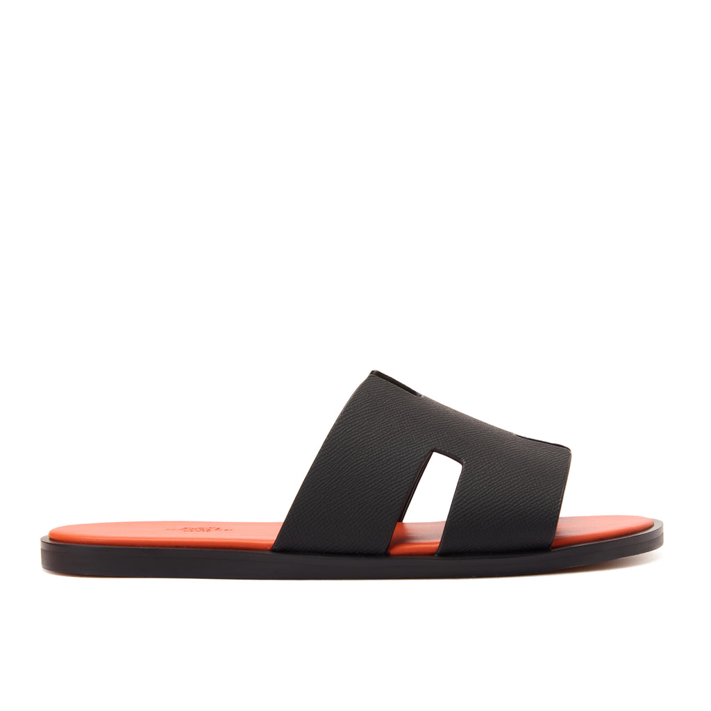 Black&Orange Hermas Leather  H Cut Slides Luxury Sandal