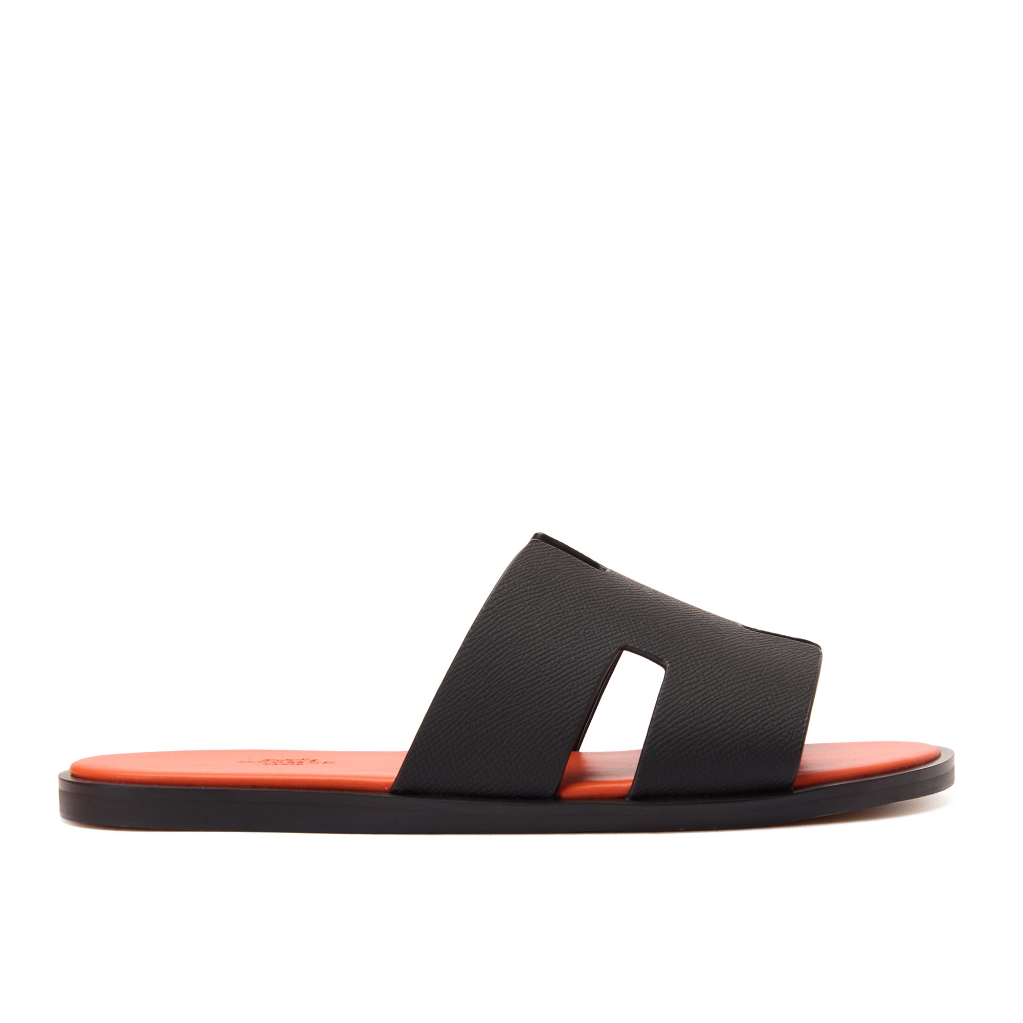 Black&Orange Hermas Leather  H Cut Slides Luxury Sandal