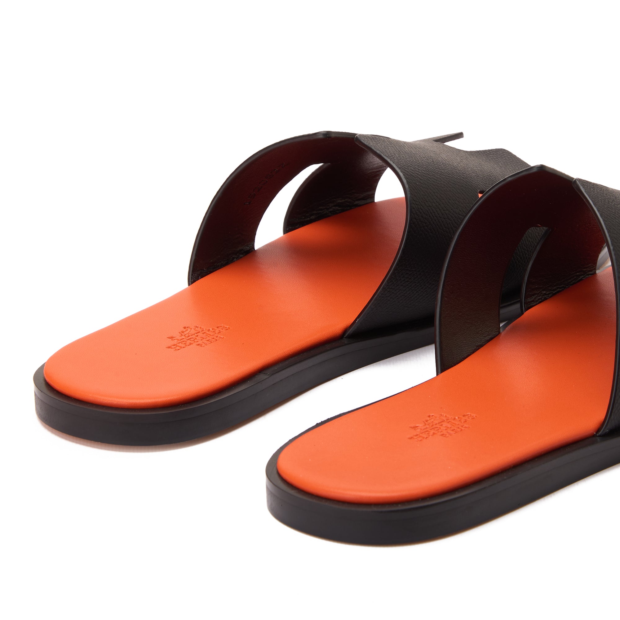 Black&Orange Hermas Leather  H Cut Slides Luxury Sandal