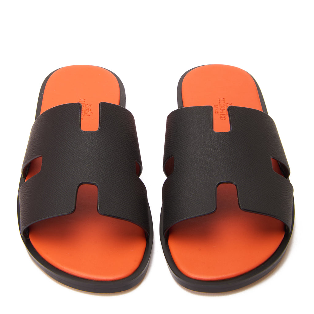 Black&Orange Hermas Leather  H Cut Slides Luxury Sandal